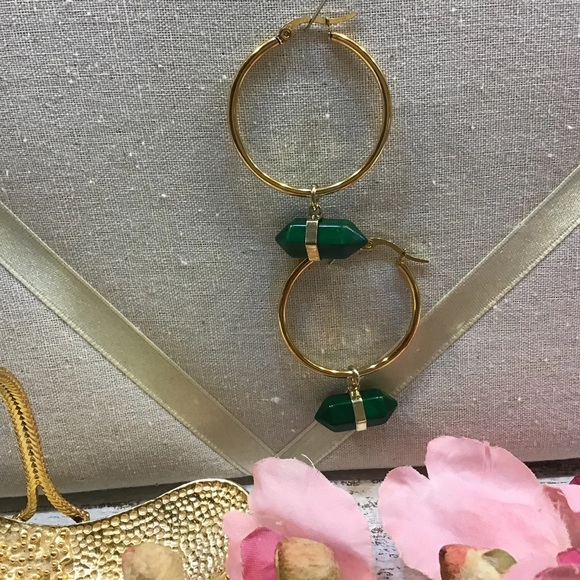 Malaquite Hoop Earrings - Picture 1 of 2